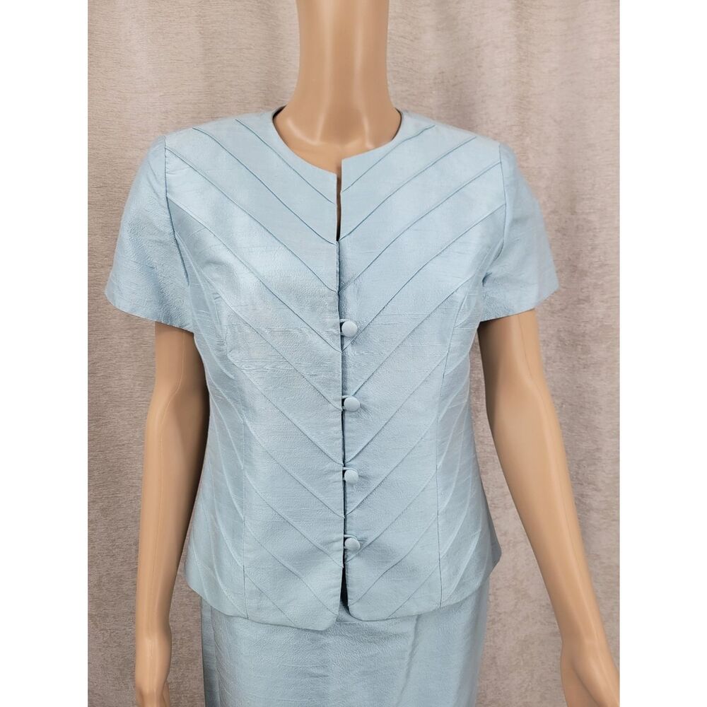 Silk Y2K Spenser Jeremy Light Blue Women's Skirt Suit Two-Piece Set Blazer - Picture 4 of 14